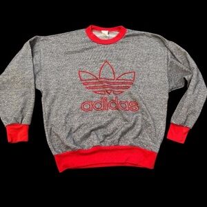 Vintage 1980's Adidas Trefoil Logo Gray & Red Pullover Sweatshirt Size XS